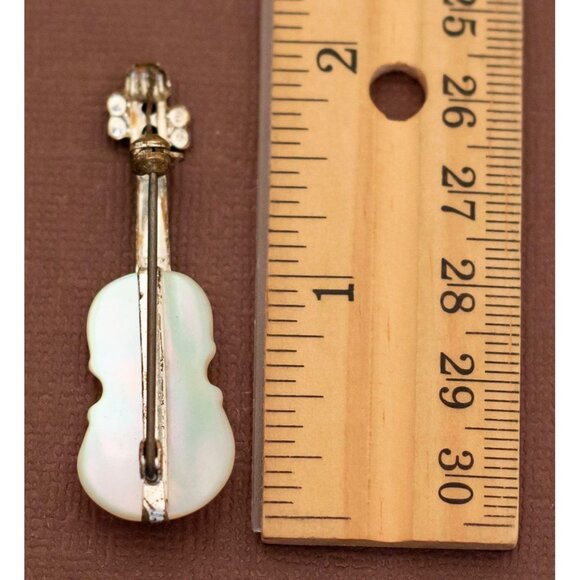Vintage Mother of Pearl Silver Violin Elegant Brooch - U17 - Picture 2 of 2